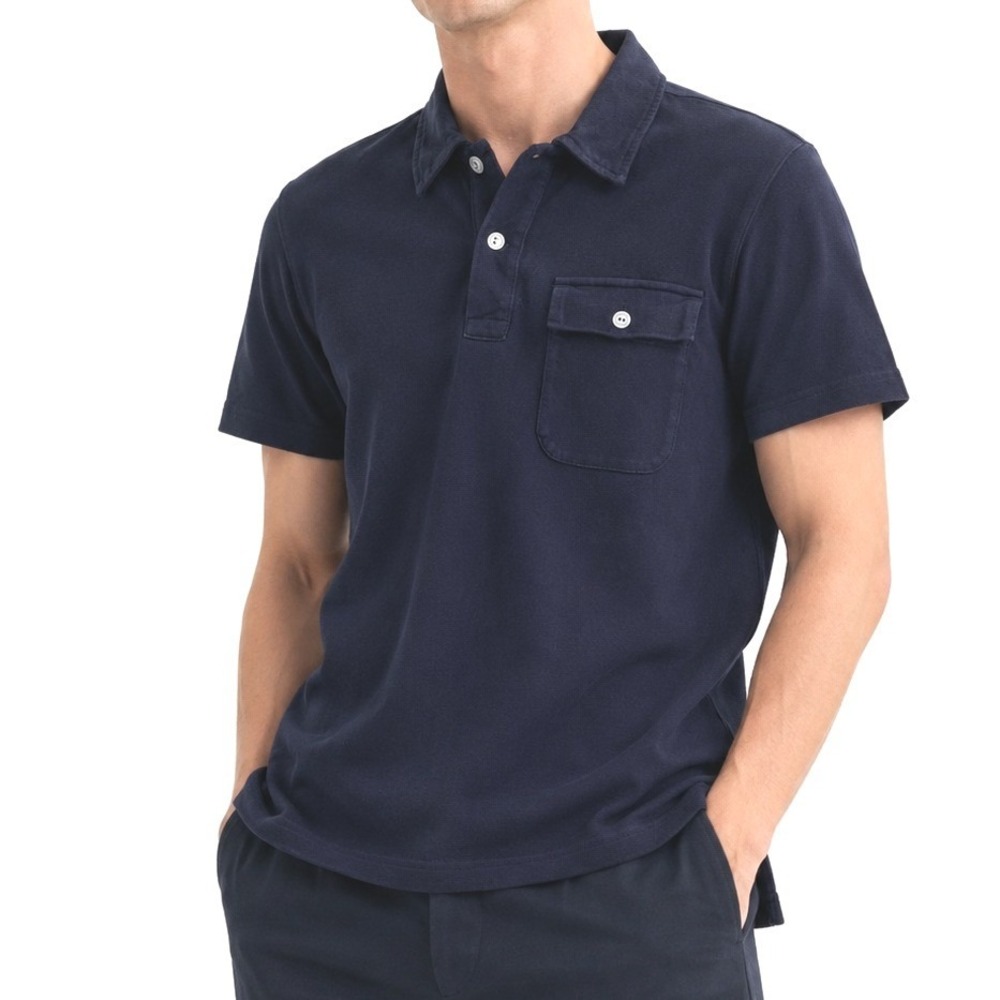 Engineered Garments Polo Shirt Navy Cotton Flap Pocket Made USA Men's Small